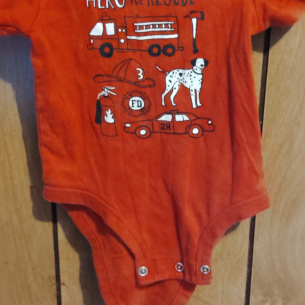 Orange Firefighter Themed Baby Onesie